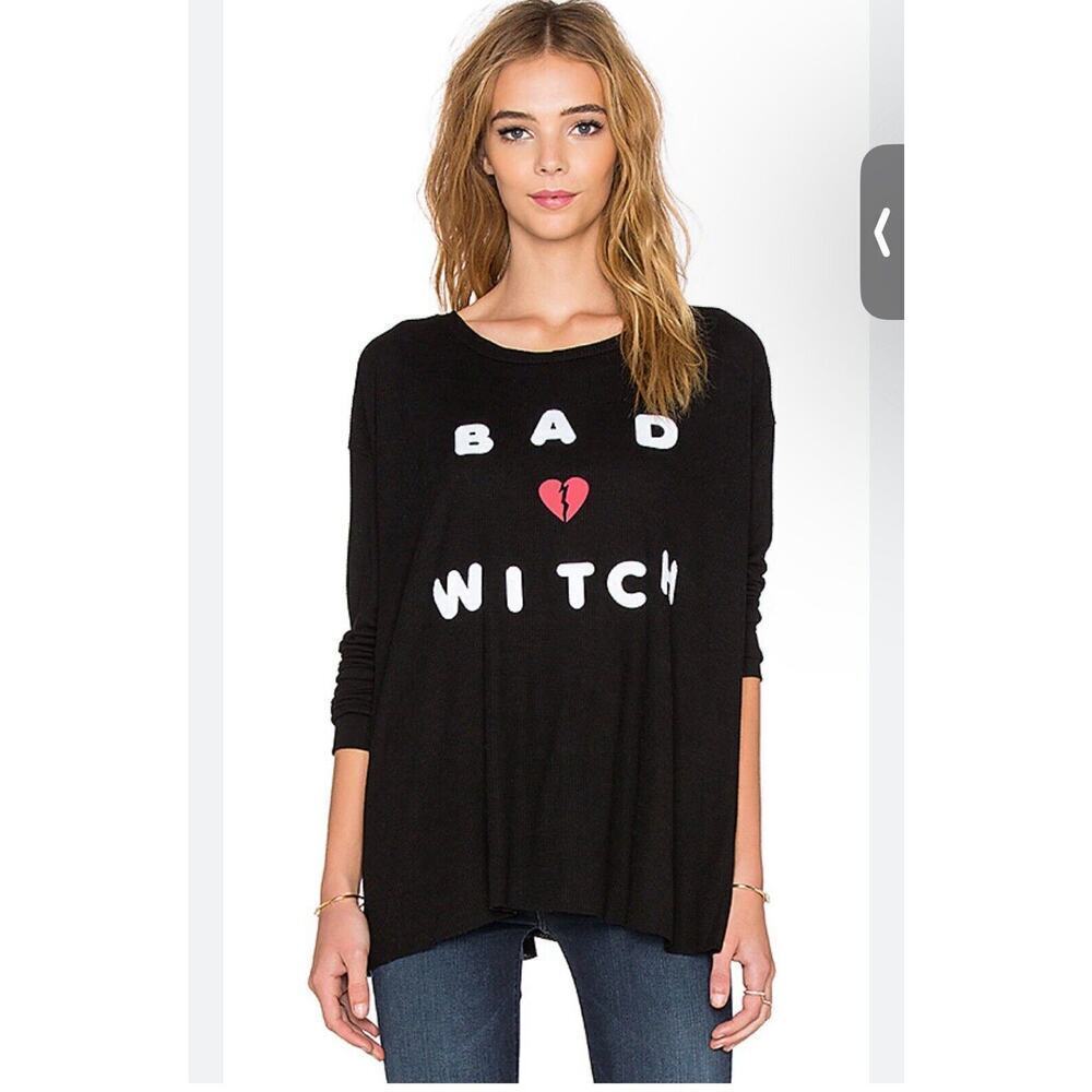 WILDFOX Revolve Women's Oversized Black‎ BAD WITCH Slouchy Thermal Top Size S